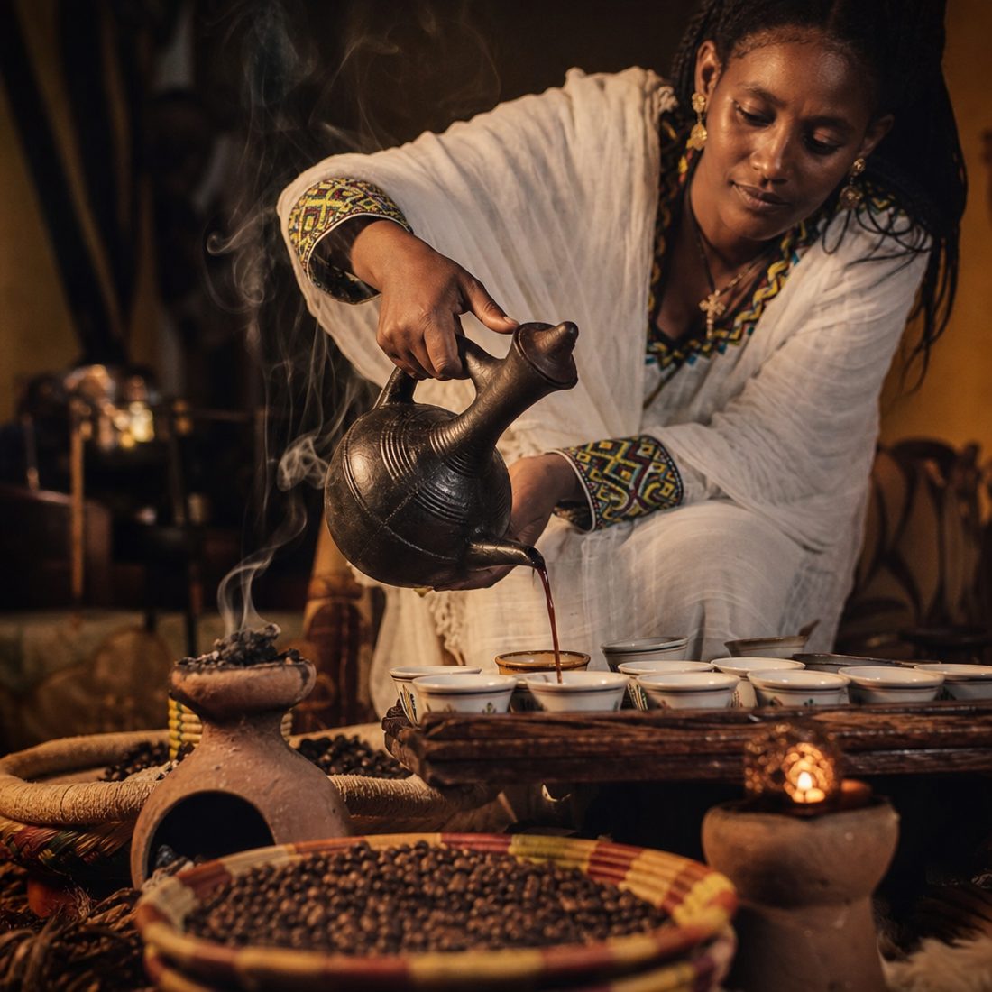 Traditional Ethiopian coffee ceremony